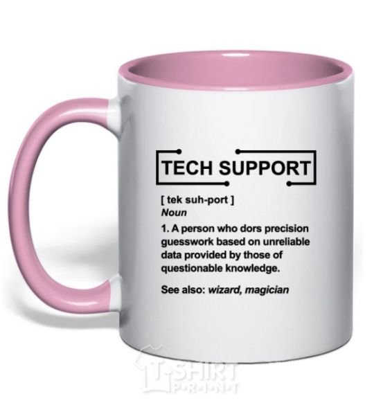 Mug with a colored handle Tech support light-pink фото