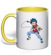 Mug with a colored handle Beyblade Walt Aoi yellow фото