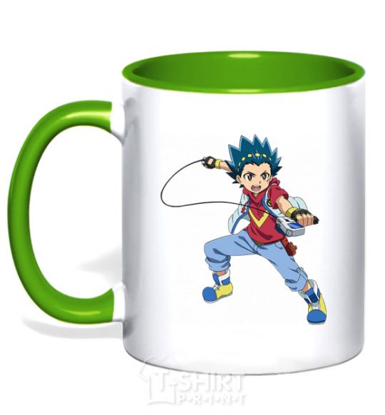 Mug with a colored handle Beyblade Walt Aoi kelly-green фото