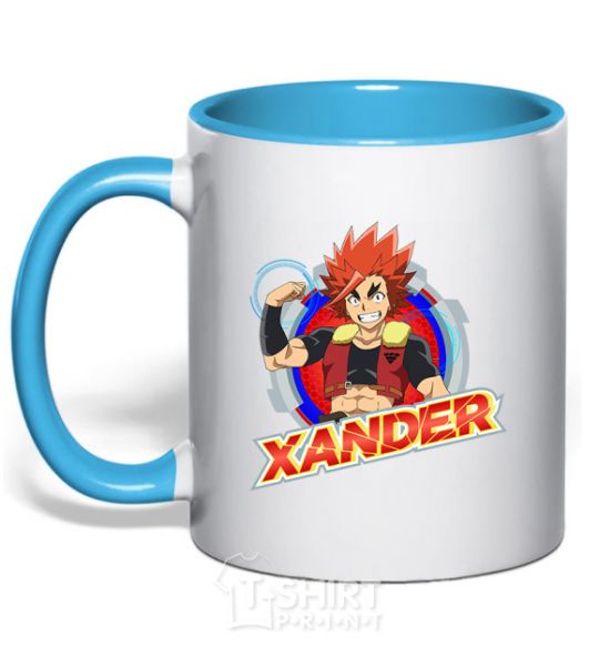 Mug with a colored handle Beyblade Xander sky-blue фото