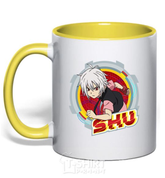 Mug with a colored handle Shu yellow фото