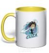 Mug with a colored handle Cuza badge yellow фото