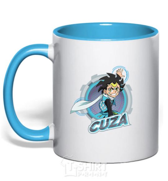 Mug with a colored handle Cuza badge sky-blue фото