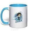 Mug with a colored handle Cuza badge sky-blue фото