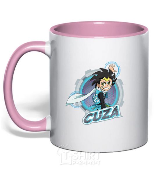 Mug with a colored handle Cuza badge light-pink фото