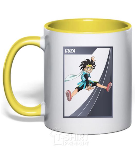 Mug with a colored handle Cuza card yellow фото