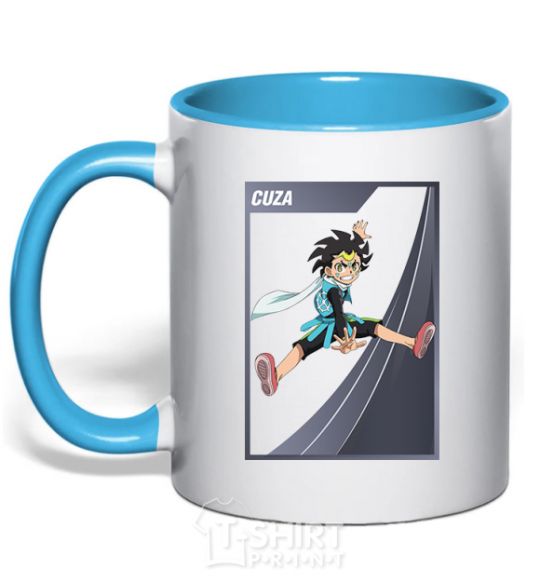 Mug with a colored handle Cuza card sky-blue фото