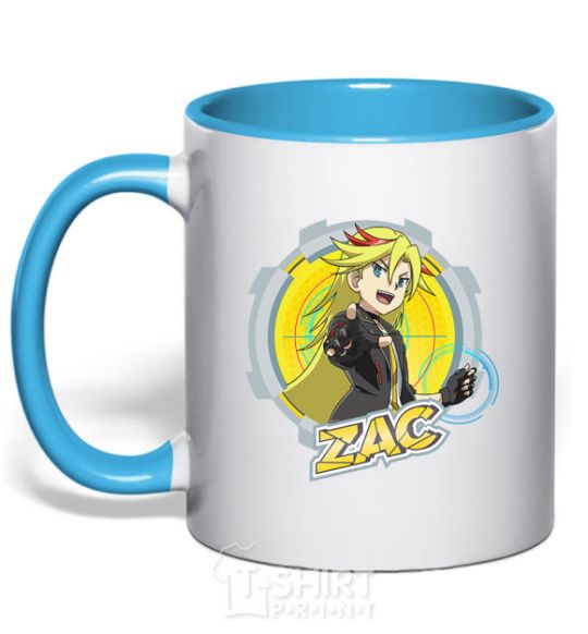 Mug with a colored handle Zac badge sky-blue фото