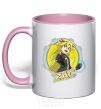 Mug with a colored handle Zac badge light-pink фото