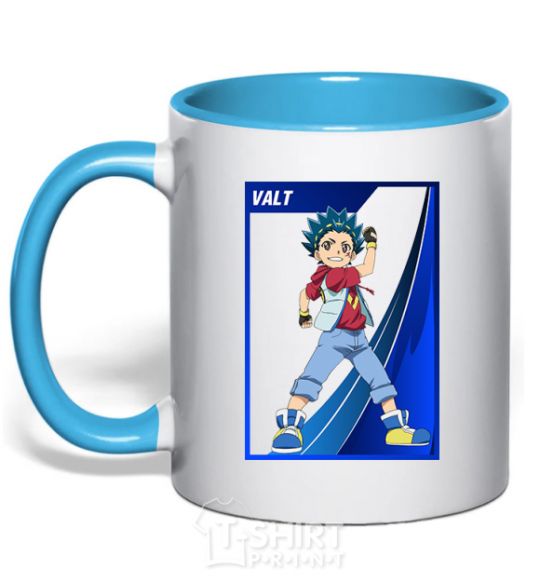 Mug with a colored handle Walt card sky-blue фото