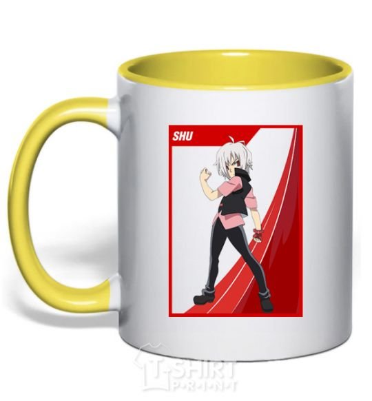 Mug with a colored handle Shu card yellow фото