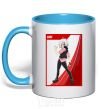 Mug with a colored handle Shu card sky-blue фото