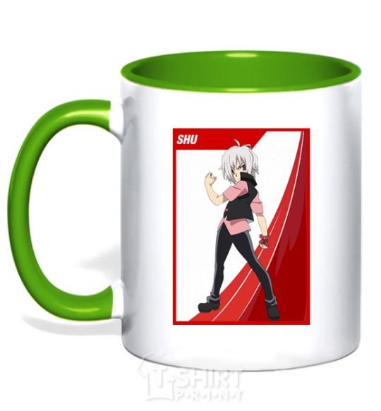 Mug with a colored handle Shu card kelly-green фото