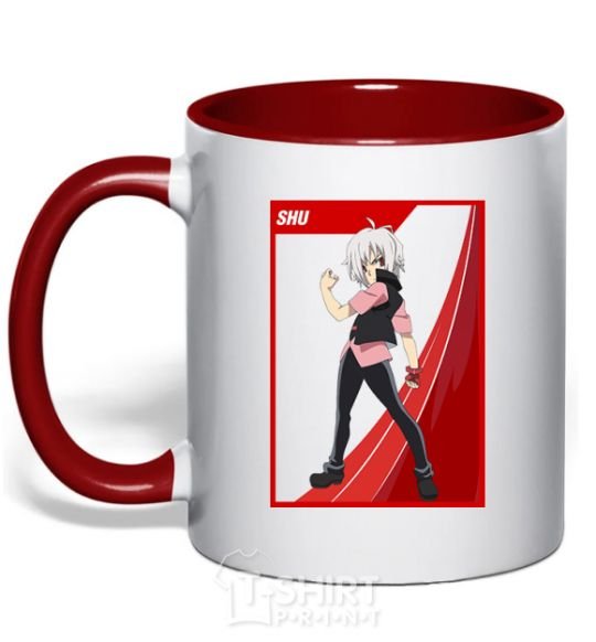 Mug with a colored handle Shu card red фото