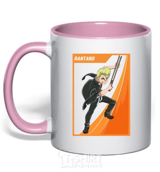 Mug with a colored handle Rantaro card light-pink фото