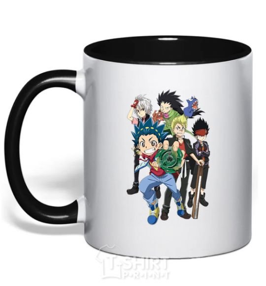 Mug with a colored handle BEYBLADE characters black фото