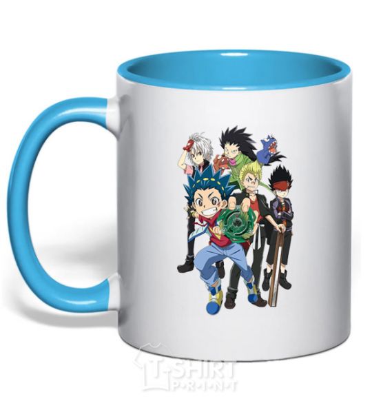 Mug with a colored handle BEYBLADE characters sky-blue фото