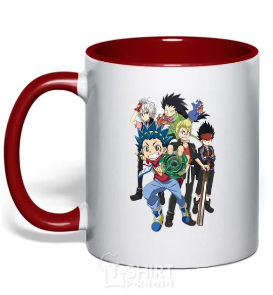 Mug with a colored handle BEYBLADE characters red фото