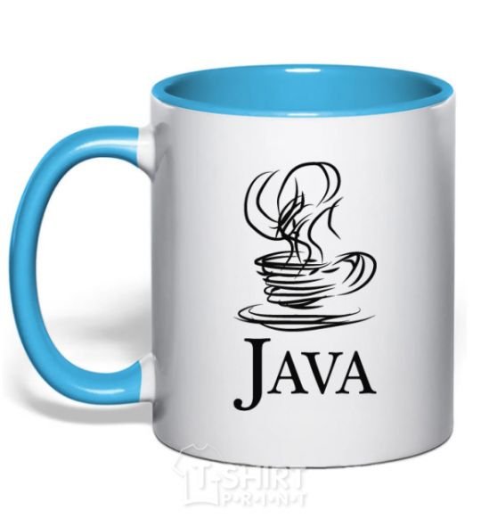 Mug with a colored handle Java sky-blue фото