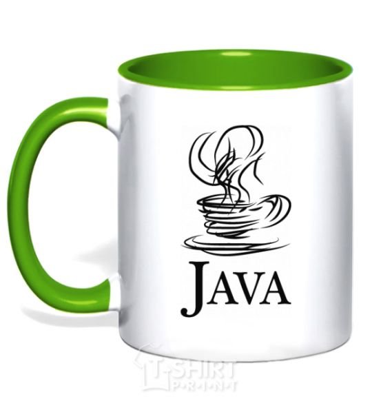 Mug with a colored handle Java kelly-green фото