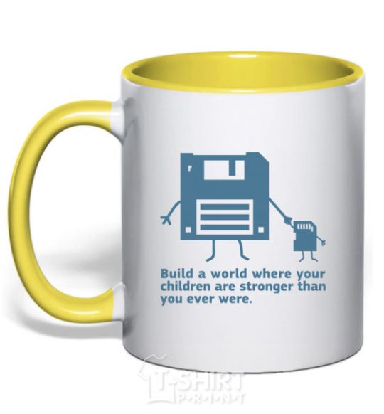 Mug with a colored handle Build the best world yellow фото