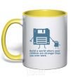 Mug with a colored handle Build the best world yellow фото