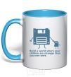 Mug with a colored handle Build the best world sky-blue фото