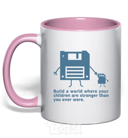 Mug with a colored handle Build the best world light-pink фото