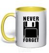 Mug with a colored handle Never forget yellow фото