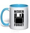 Mug with a colored handle Never forget sky-blue фото