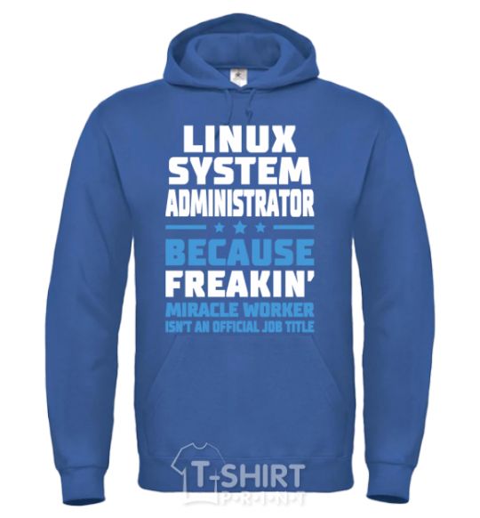 Men`s hoodie Linux system administrator royal фото