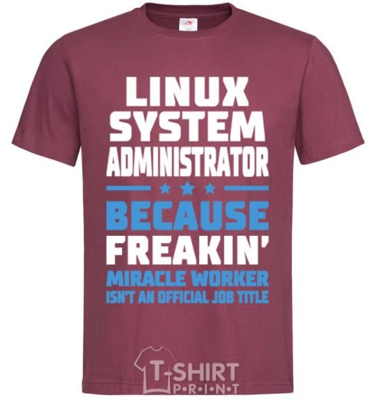 Мужская футболка Linux system administrator Бордовый фото