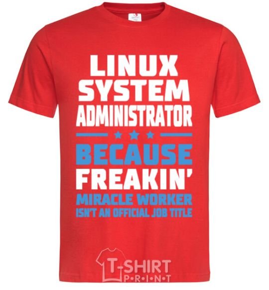 Мужская футболка Linux system administrator Красный фото