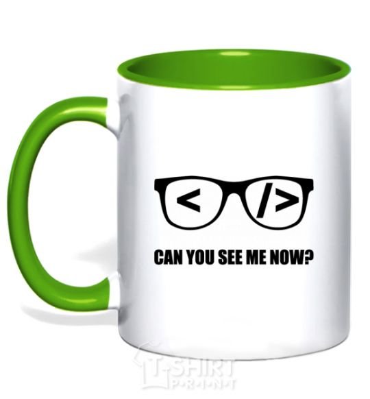 Mug with a colored handle Can you see me now kelly-green фото