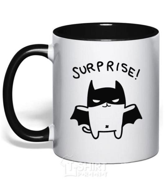 Mug with a colored handle Bat cat black фото