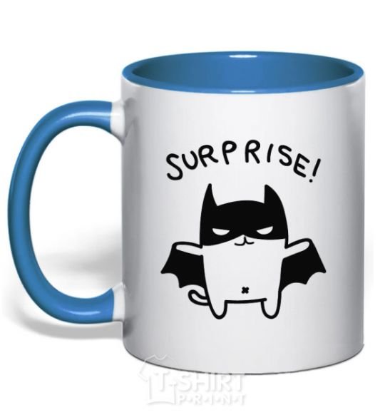 Mug with a colored handle Bat cat royal-blue фото