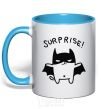 Mug with a colored handle Bat cat sky-blue фото