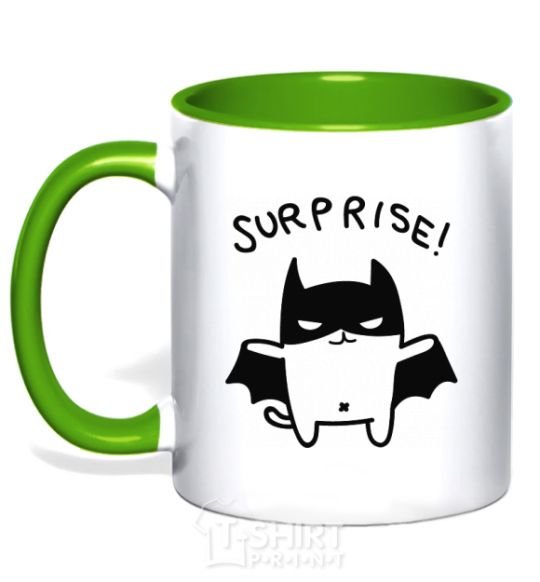 Mug with a colored handle Bat cat kelly-green фото