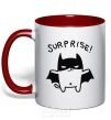 Mug with a colored handle Bat cat red фото