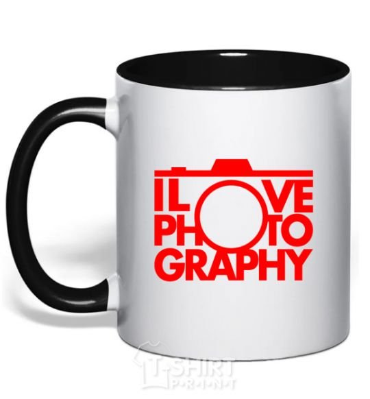 Mug with a colored handle I love photography black фото