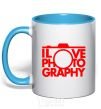 Mug with a colored handle I love photography sky-blue фото