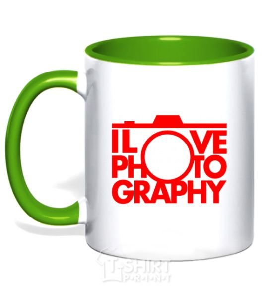 Mug with a colored handle I love photography kelly-green фото