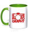 Mug with a colored handle I love photography kelly-green фото