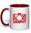 Mug with a colored handle I love photography red фото