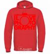 Men`s hoodie I love photography bright-red фото