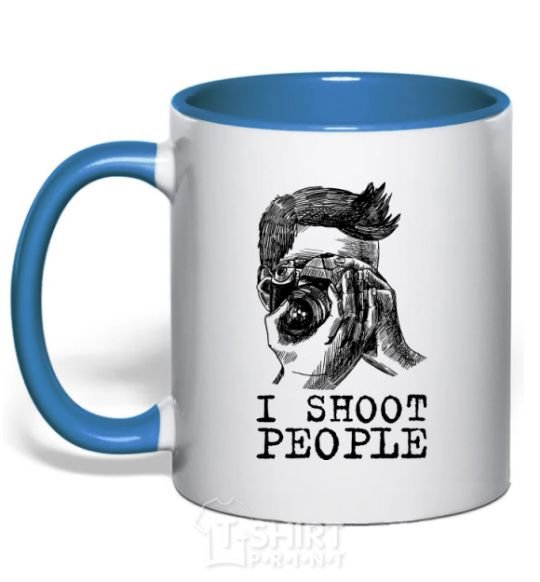 Mug with a colored handle I shoot people royal-blue фото