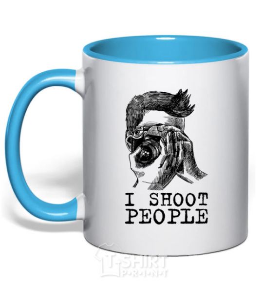 Mug with a colored handle I shoot people sky-blue фото