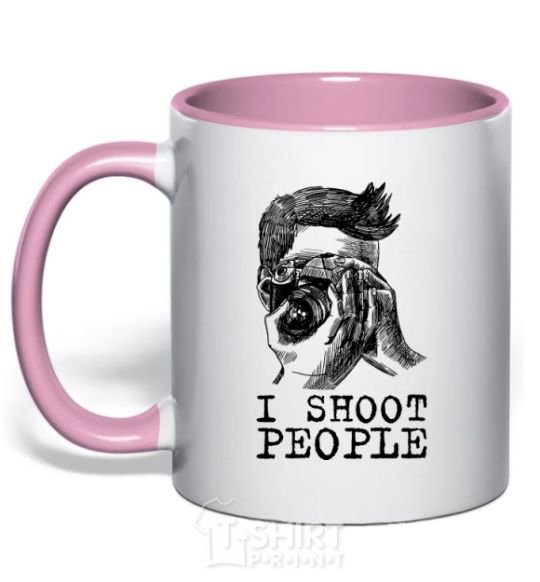 Mug with a colored handle I shoot people light-pink фото