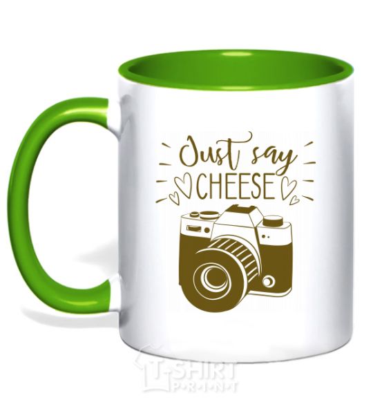 Mug with a colored handle Just say cheese kelly-green фото