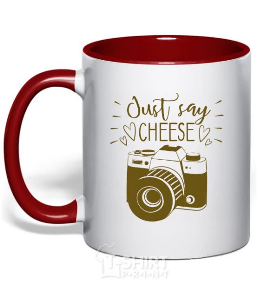 Mug with a colored handle Just say cheese red фото